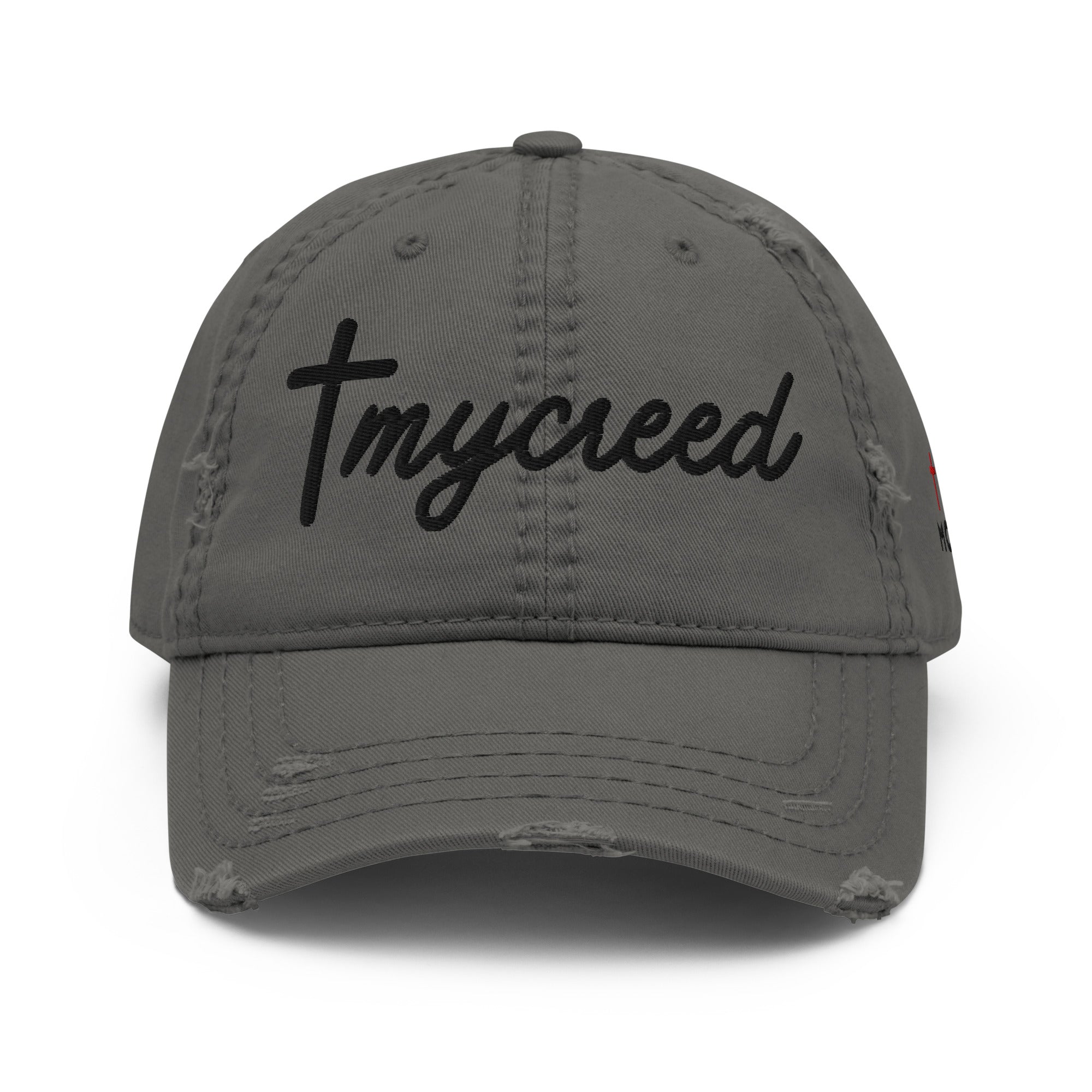 Close-up embroidery on MyCreed dad hat