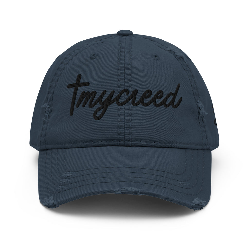 Vintage-inspired MyCreed dad hat with subtle distressed finish