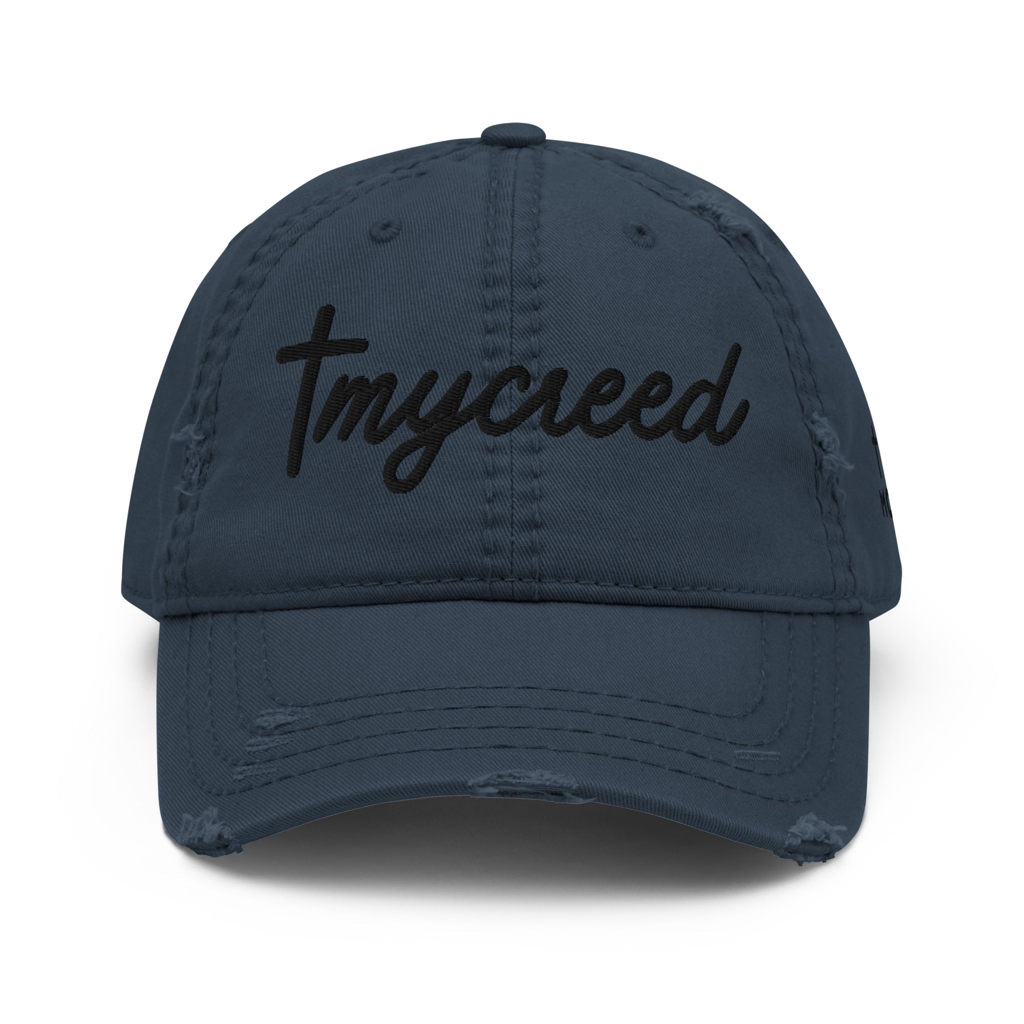 Vintage-inspired MyCreed dad hat with subtle distressed finish
