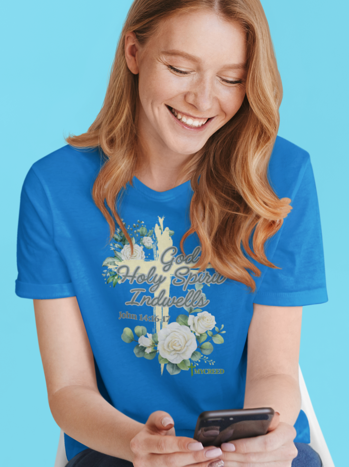 God's Holy Spirit Indwells District® Women’s V-Neck Tee by MyCreed | John 14:16-17