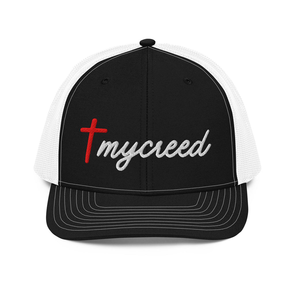 Black and white MyCreed™ logo snapback with high-contrast embroidery by MyCreed™