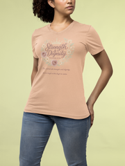 Strength & Dignity District® Women’s V-Neck Tee by MyCreed | Proverbs 31:25