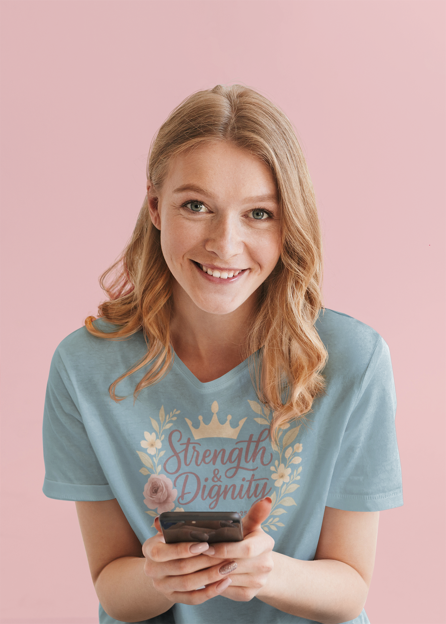 Strength & Dignity District® Women’s V-Neck Tee by MyCreed | Proverbs 31:25