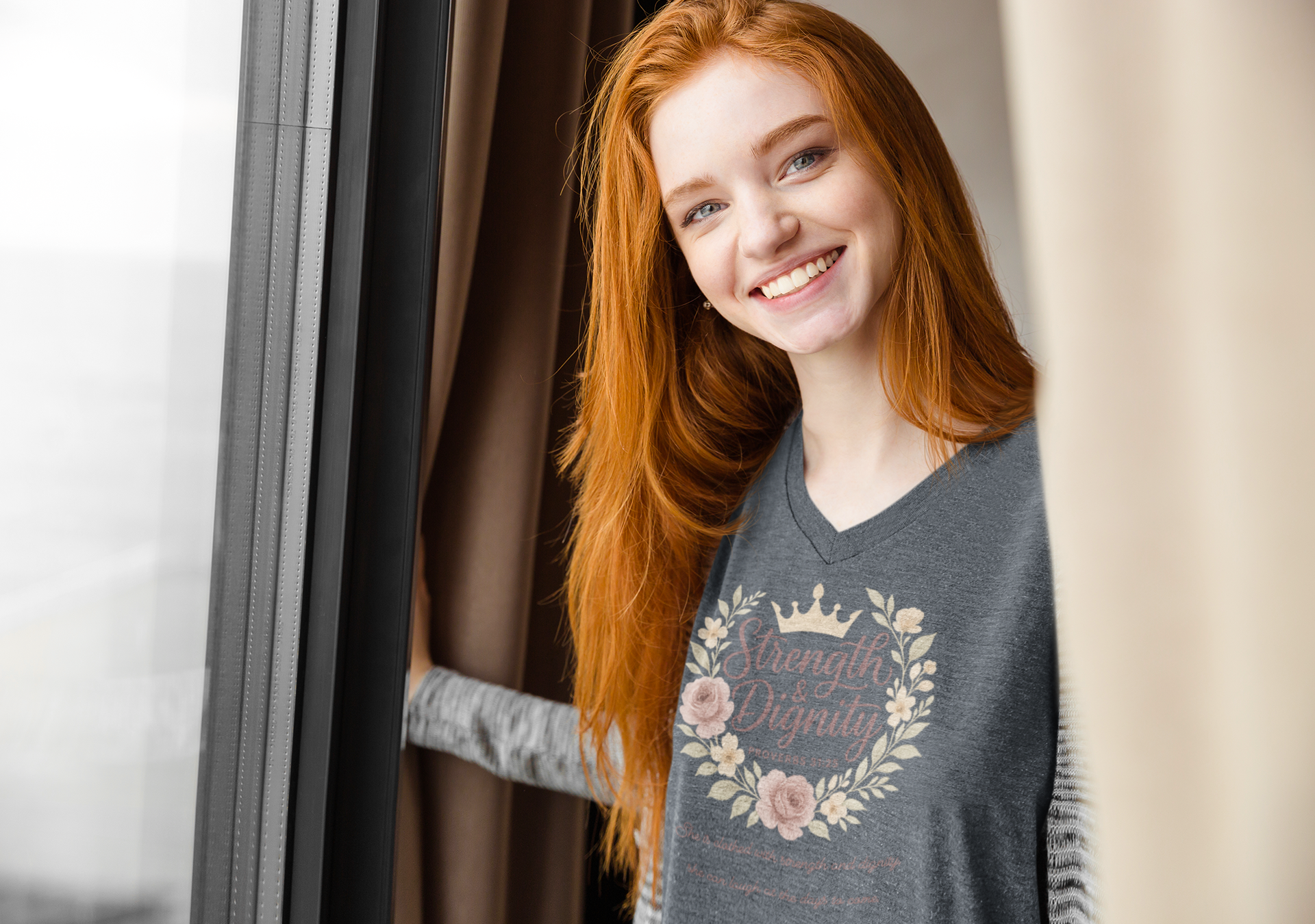 Strength & Dignity District® Women’s V-Neck Tee by MyCreed | Proverbs 31:25
