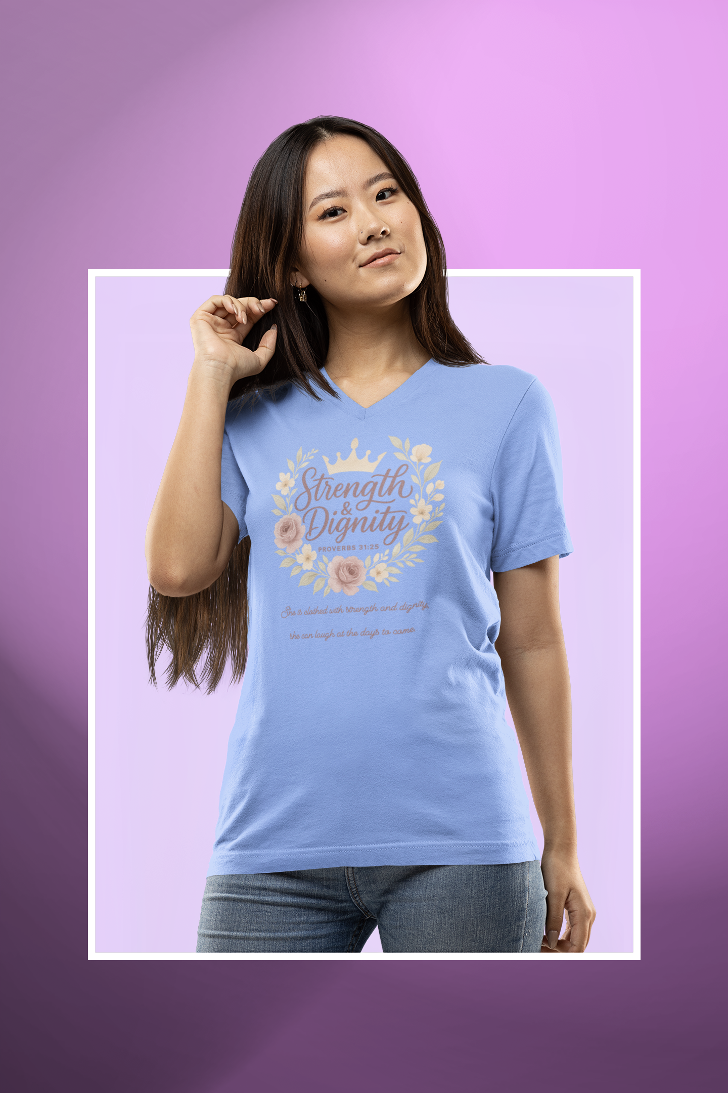 Strength & Dignity District® Women’s V-Neck Tee by MyCreed | Proverbs 31:25