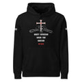 Black Stanley/Stella ChainBreaker hoodie with red nail cross breaking chains and bondage list text, front view by MyCreed™