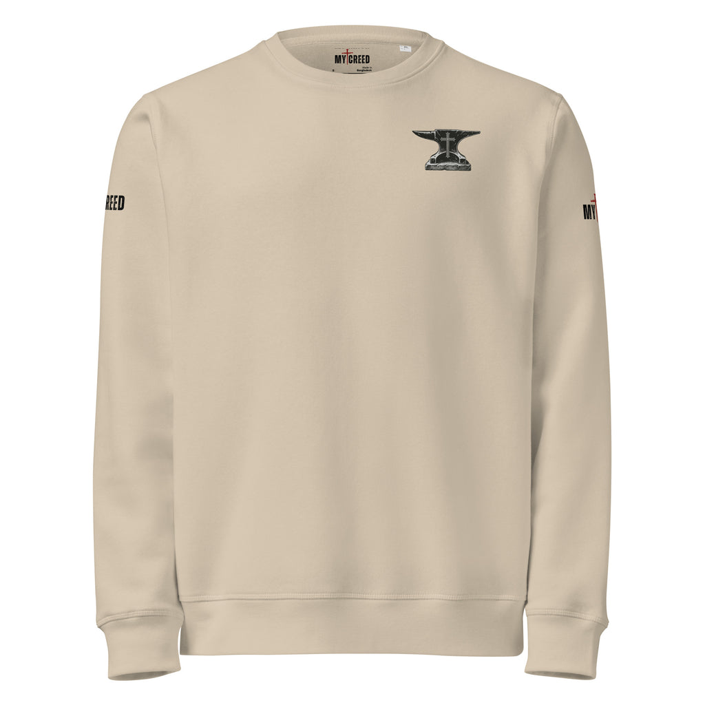 Dust color sweatshirt front view with small chest emblem by MyCreed™