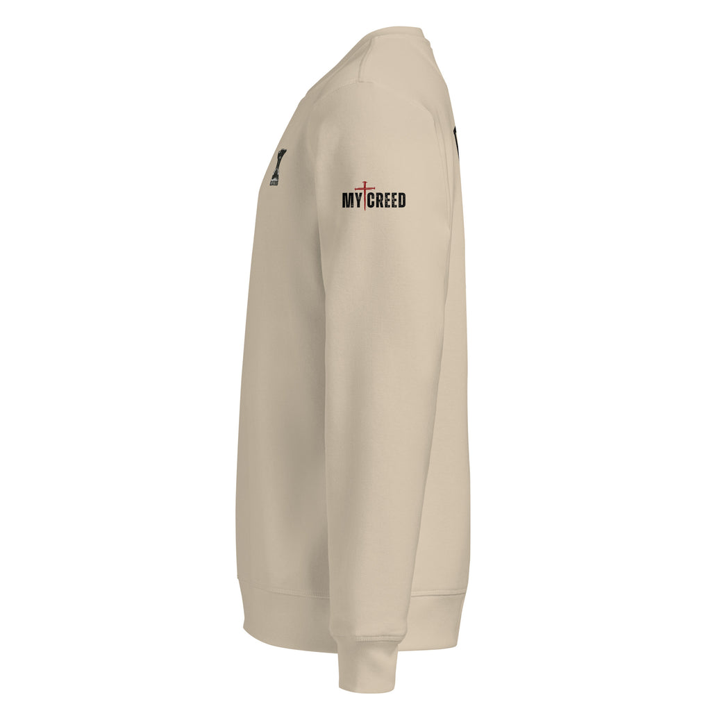 Side view of dust crewneck sweatshirt with sleeve print detail by MyCreed™