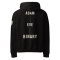 Binary By Creation Hoodie in black with "Adam Eve Binary" back print by MyCreed™