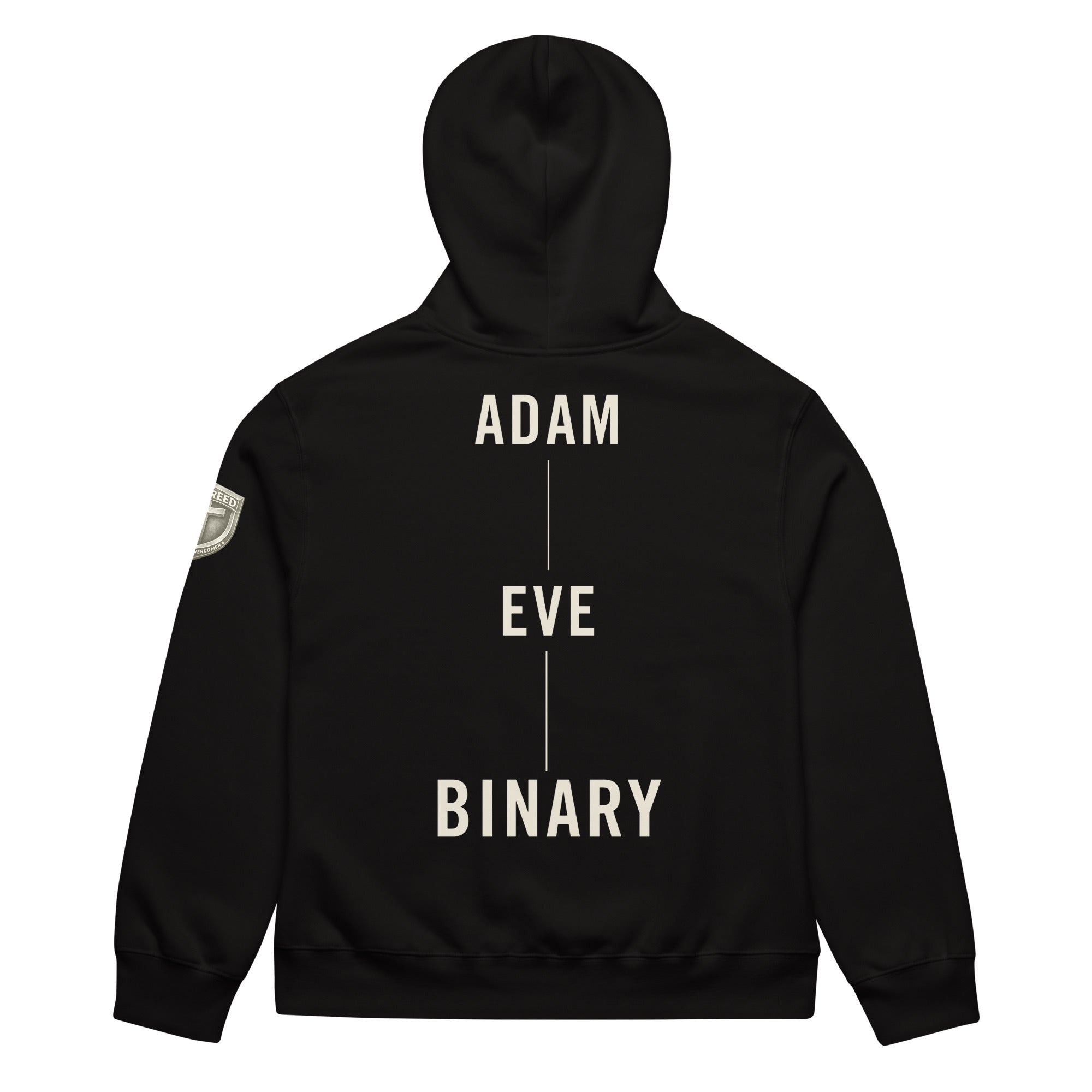 Binary By Creation Hoodie flat lay back view in black by MyCreed™