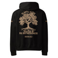 Black pullover hoodie back view with Planted in God tree graphic and Isaiah 61:3 by MyCreed™