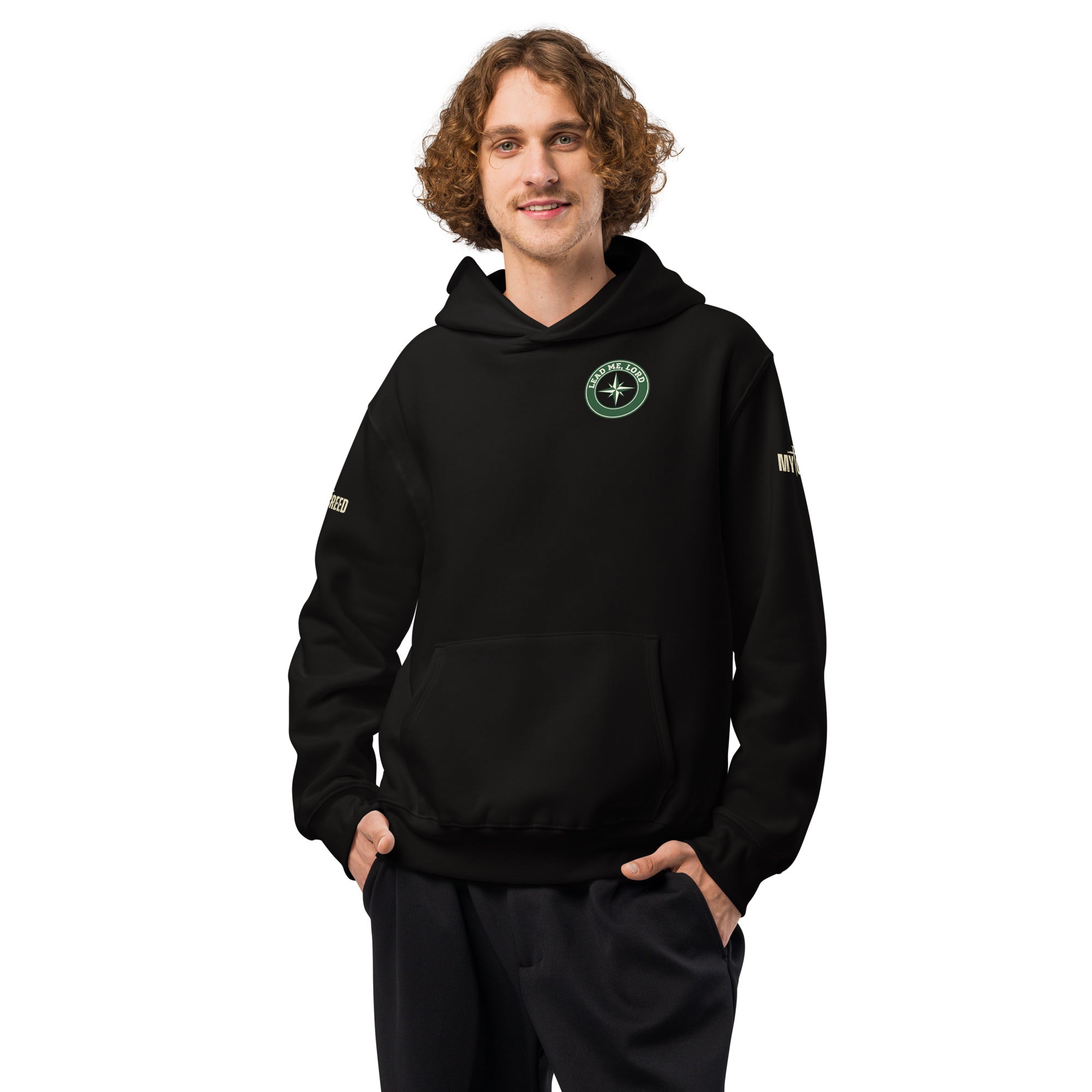 Black hoodie featuring subtle front chest emblem from the This Is The Way collection, by MyCreed™