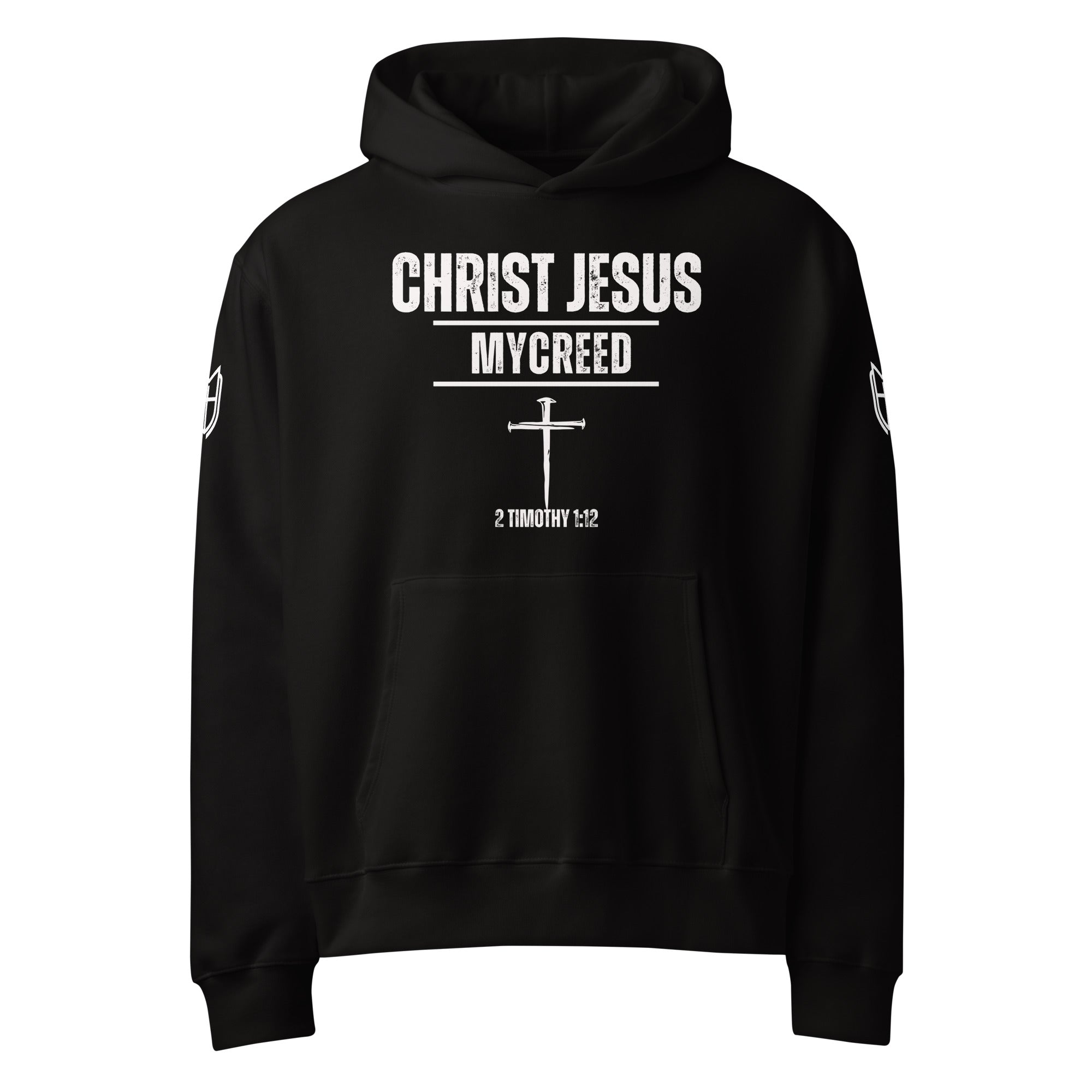 Black Bella + Canvas 4719 hoodie featuring bold Christ Jesus | My Creed design on front, by MyCreed™