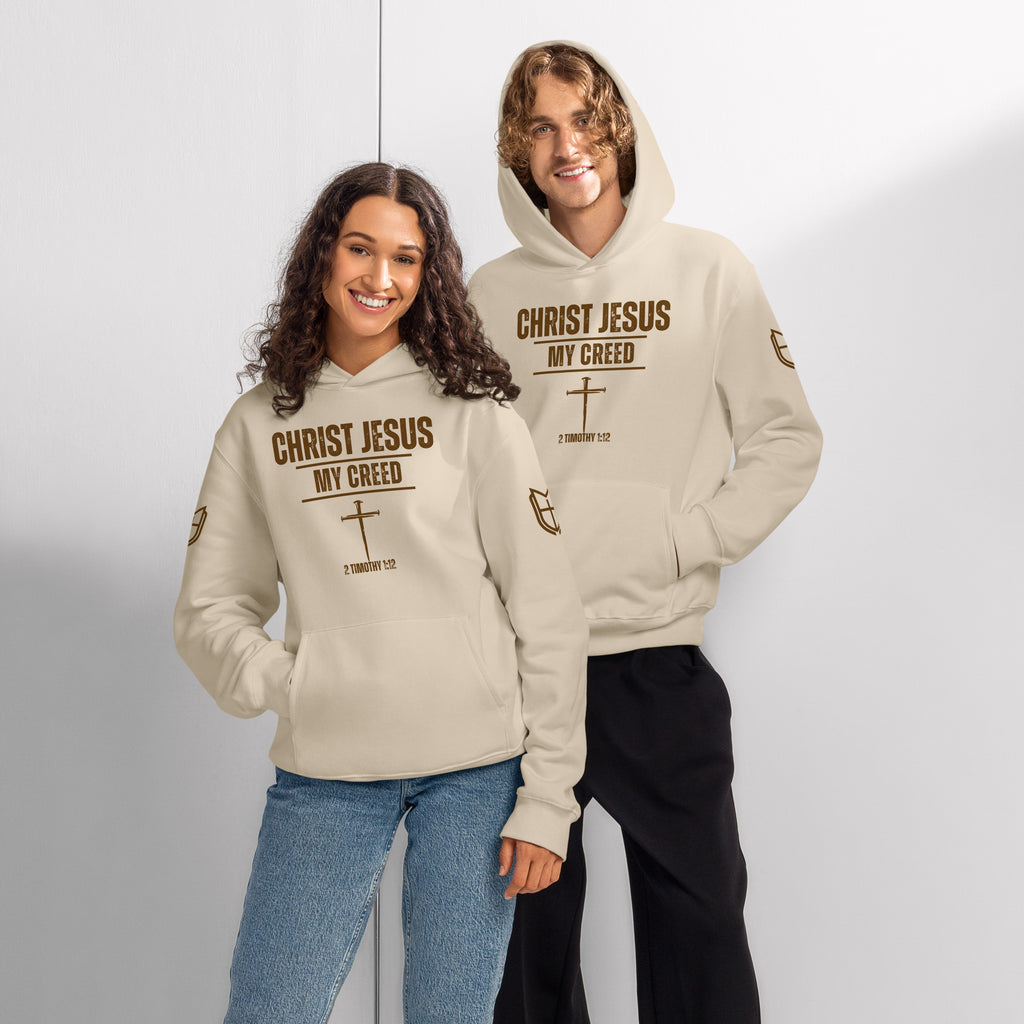 Dust Bella + Canvas 4719 hoodies worn by male and female models highlighting faith-driven style, by MyCreed™