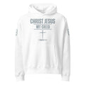 White Bella + Canvas 4719 hoodie featuring the Christ Jesus | My Creed faith design on the front, by MyCreed™