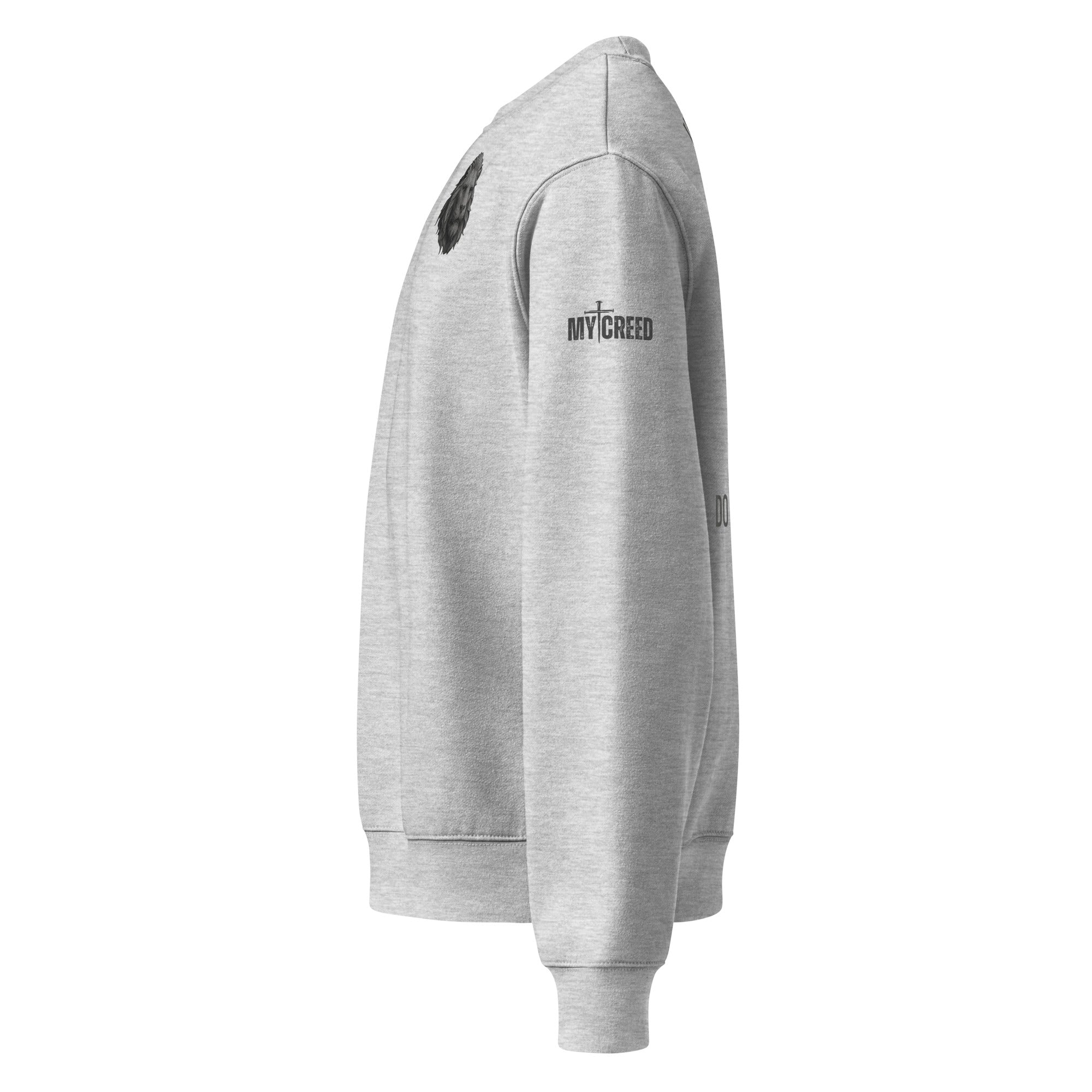 Athletic heather Know Your God sweatshirt right side profile by MyCreed™