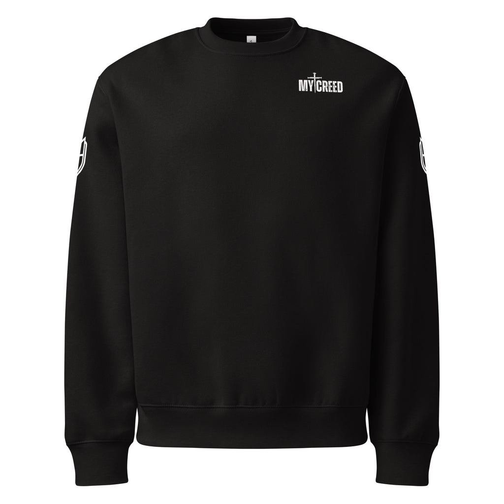 Black Bella+Canvas 4711 oversized sweatshirt featuring the My Creed logo on front, by MyCreed™