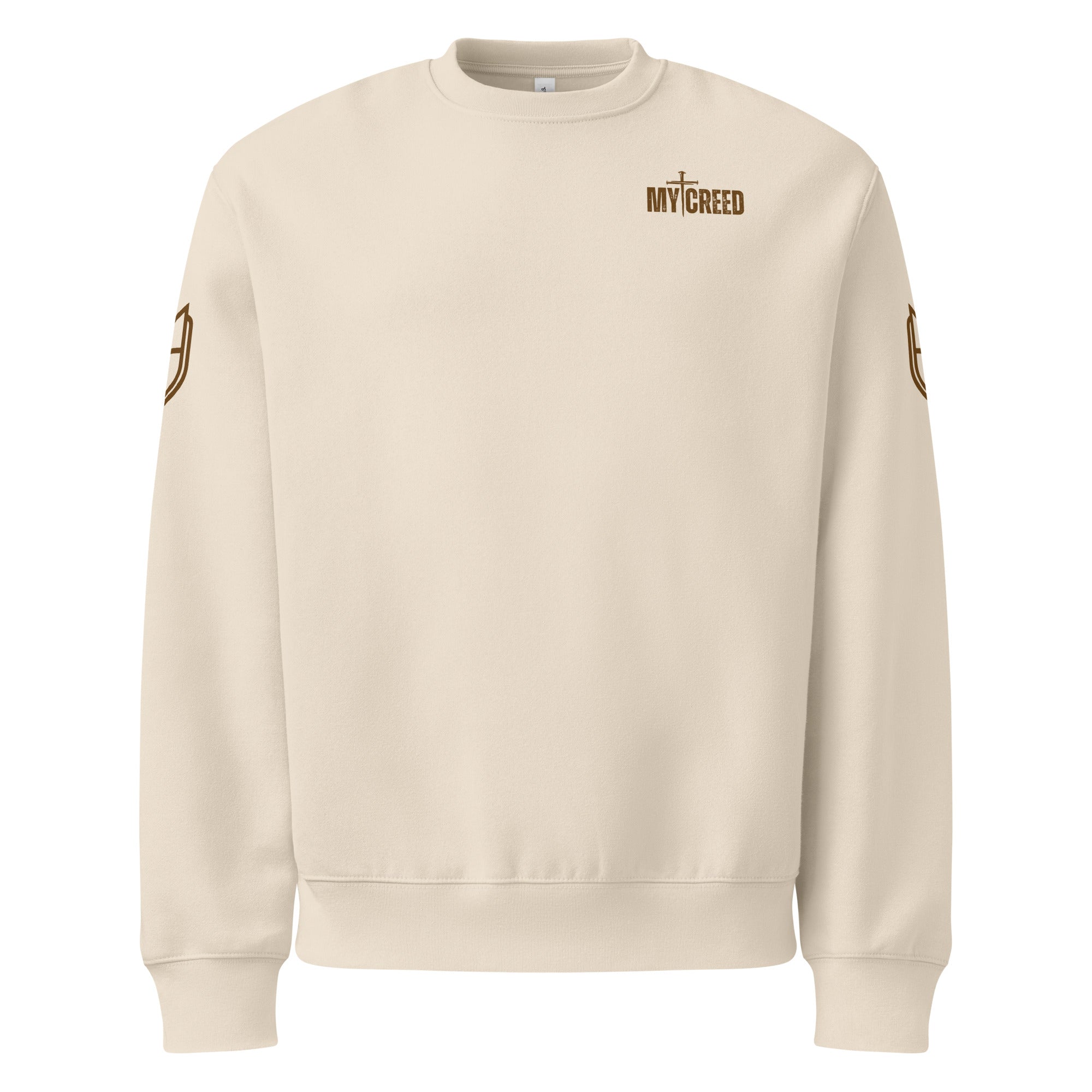 Natural color Bella+Canvas 4711 oversized sweatshirt featuring the My Creed logo on front, by MyCreed™