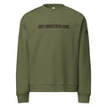 Cypress green Christian crewneck sweatshirt with Only Undefeated King text displayed flat, front view by MyCreed™