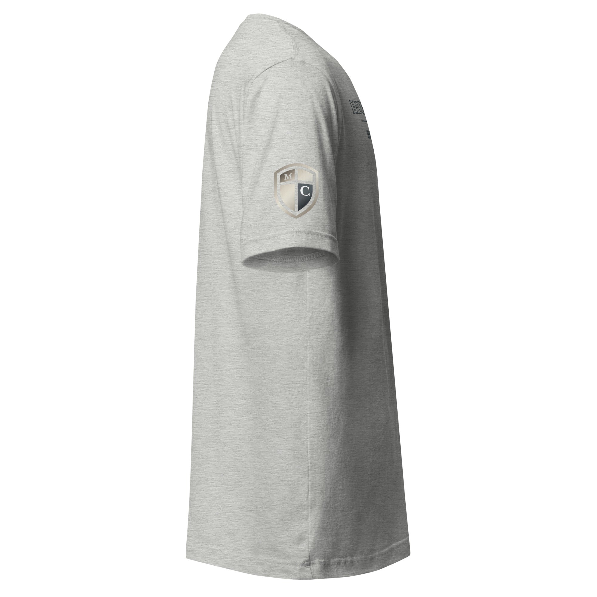 Right side view of Defender of Christ t-shirt highlighting garment structure, premium fabric weight, and clean DTG print finish, by MyCreed™