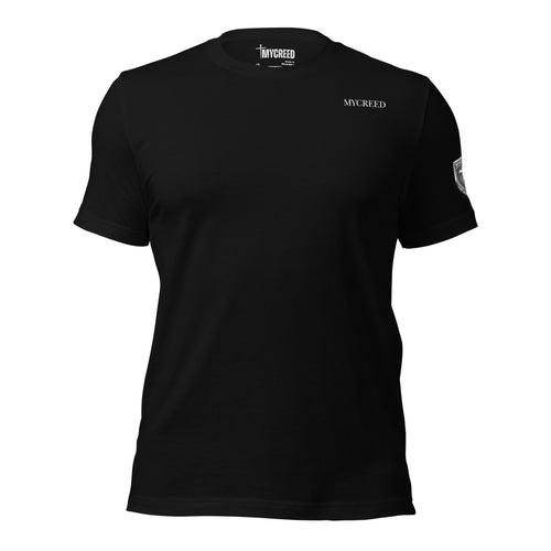 Binary By Creation Tee front view in black minimalist design by MyCreed™