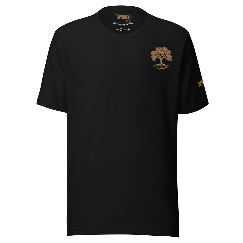 Christian graphic tee featuring a flourishing tree and biblical message.