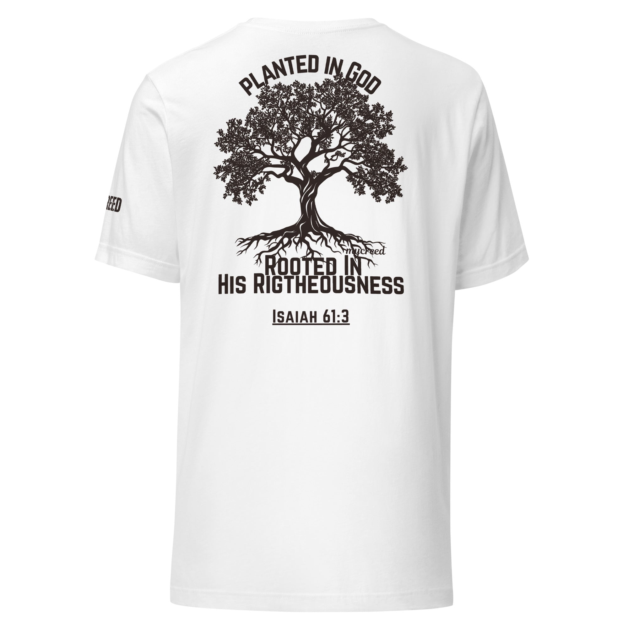 Flourishing tree silhouette used in Christian apparel design.