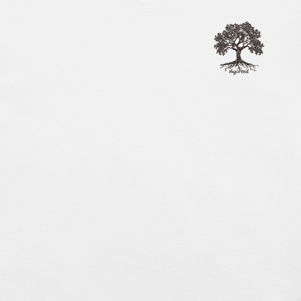 Bella+Canvas 3001 back graphic showing rooted tree and biblical faith message by MyCreed™