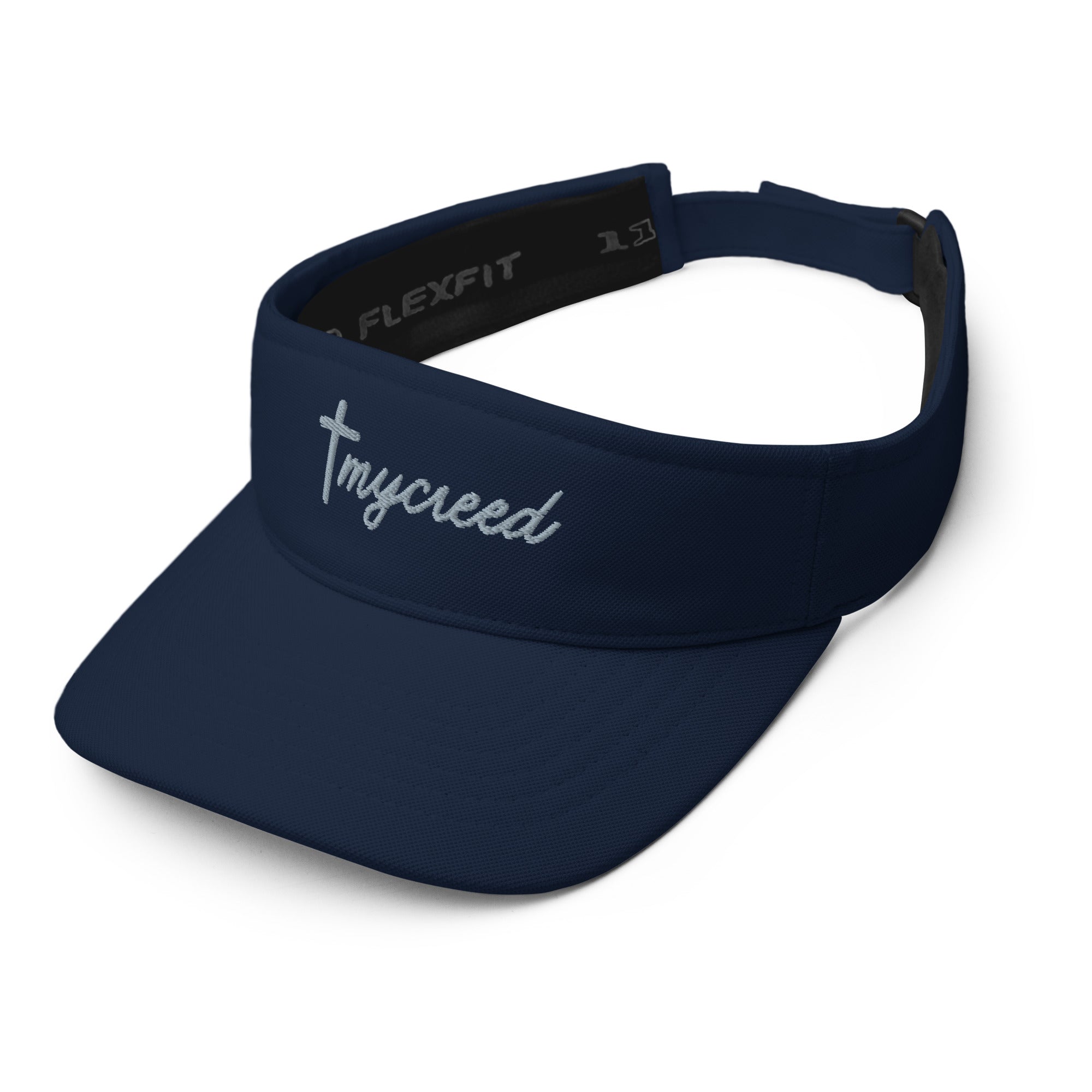 Navy MyCreed visor with low-profile fit and adjustable hook and loop closure